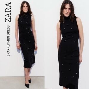 ZARA SHIMMER MIDI DRESS
 Black Sleeveless Dress